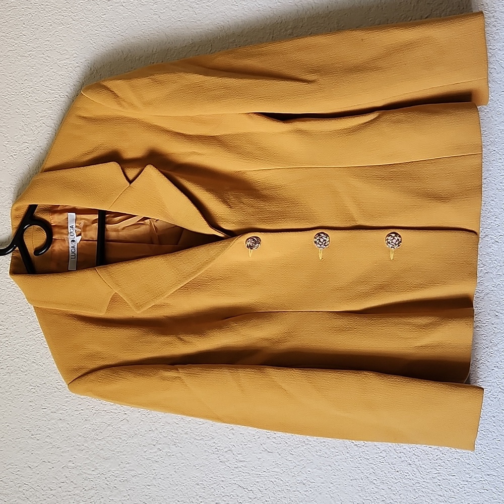 Vintage LUCA LUCA Womens Blazer Jacket Yellow Collared Lined 100% Wool Sz 48 GUC